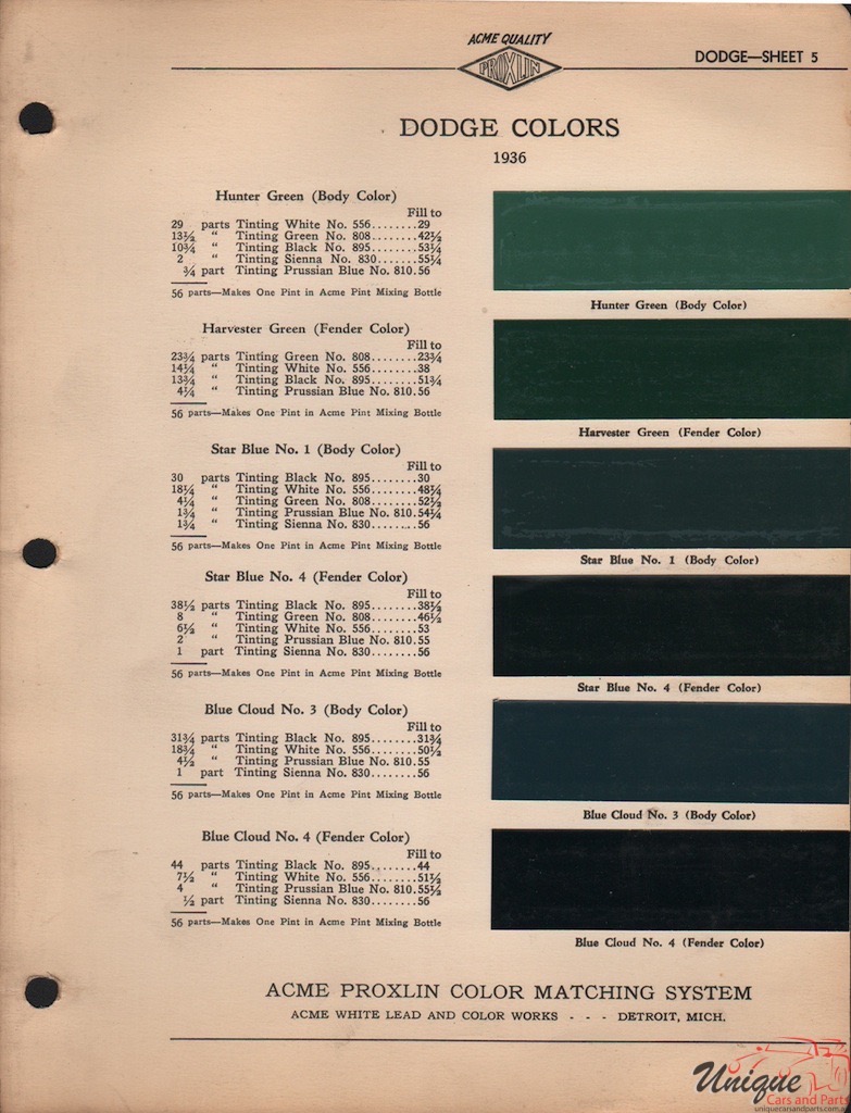 1936 Dodge Paint Charts Acme 3
